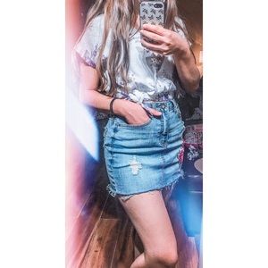 Angel Kiss Denim Embroidered Patch Mini Skirt